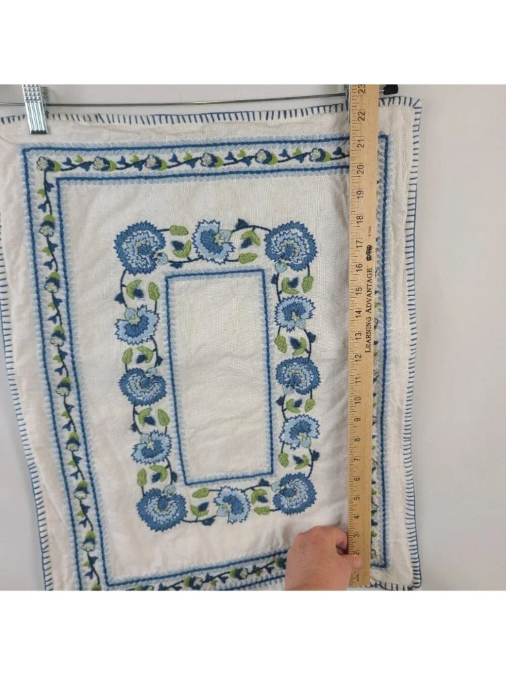 Serena & Lily Embroidered Floral Pillow Case White, Blue, Green Detailing 22x16